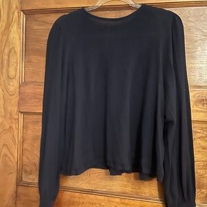 Free People Navy Poplin Sleeve Shirt